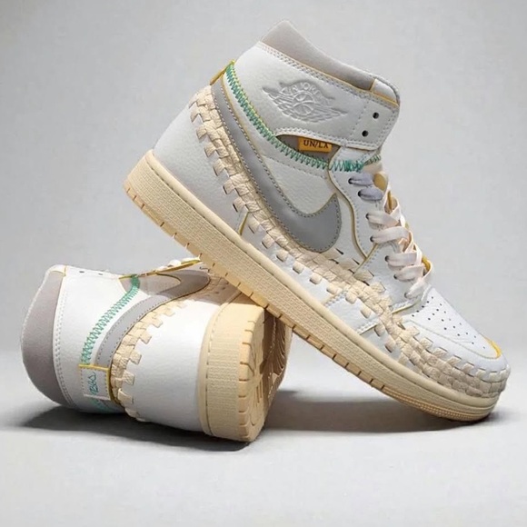 Nike Air Jordan union LA x bephies beauty supply High-Top Sneakers yellow white - Picture 14 of 15